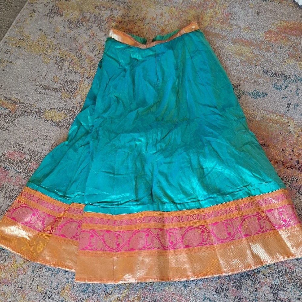Elegant Indian Skirt Teal and Gold one size fits all
